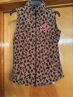 Leopard Print Girls' Fleece Vest with Pink Monogram